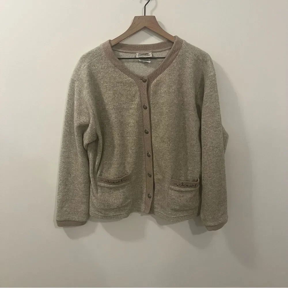 VintageโNorthern Reflections Fleece Button Front Embroidered Pocket SweaterโLarg